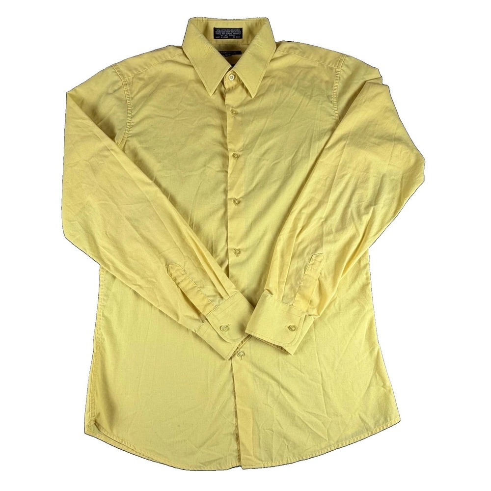 Omega Shirt Mens 15.5 Yellow Solid Slim Fit Long Sleeve Button Down Dress